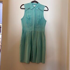 Club Monaco silk teal Tiffany blue button down collared dress 8 lace sleeveless